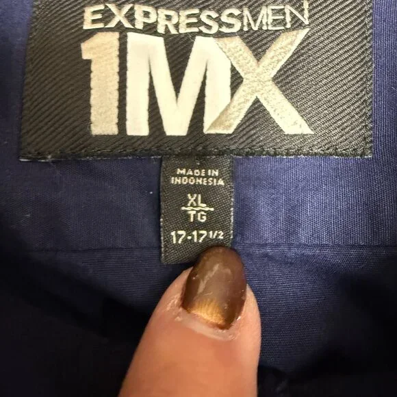 Men's EXPRESS 1MX Modern Fit Dress Shirt‎ Navy | Size XL - Picture 3 of 6